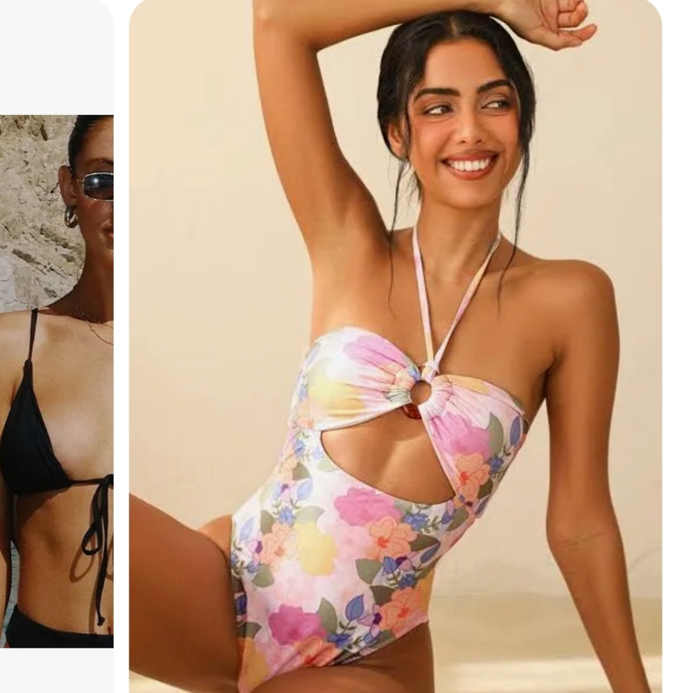 DIPPIN DAISYS Floral Halter One-Piece Swimsuit Sz SMALL